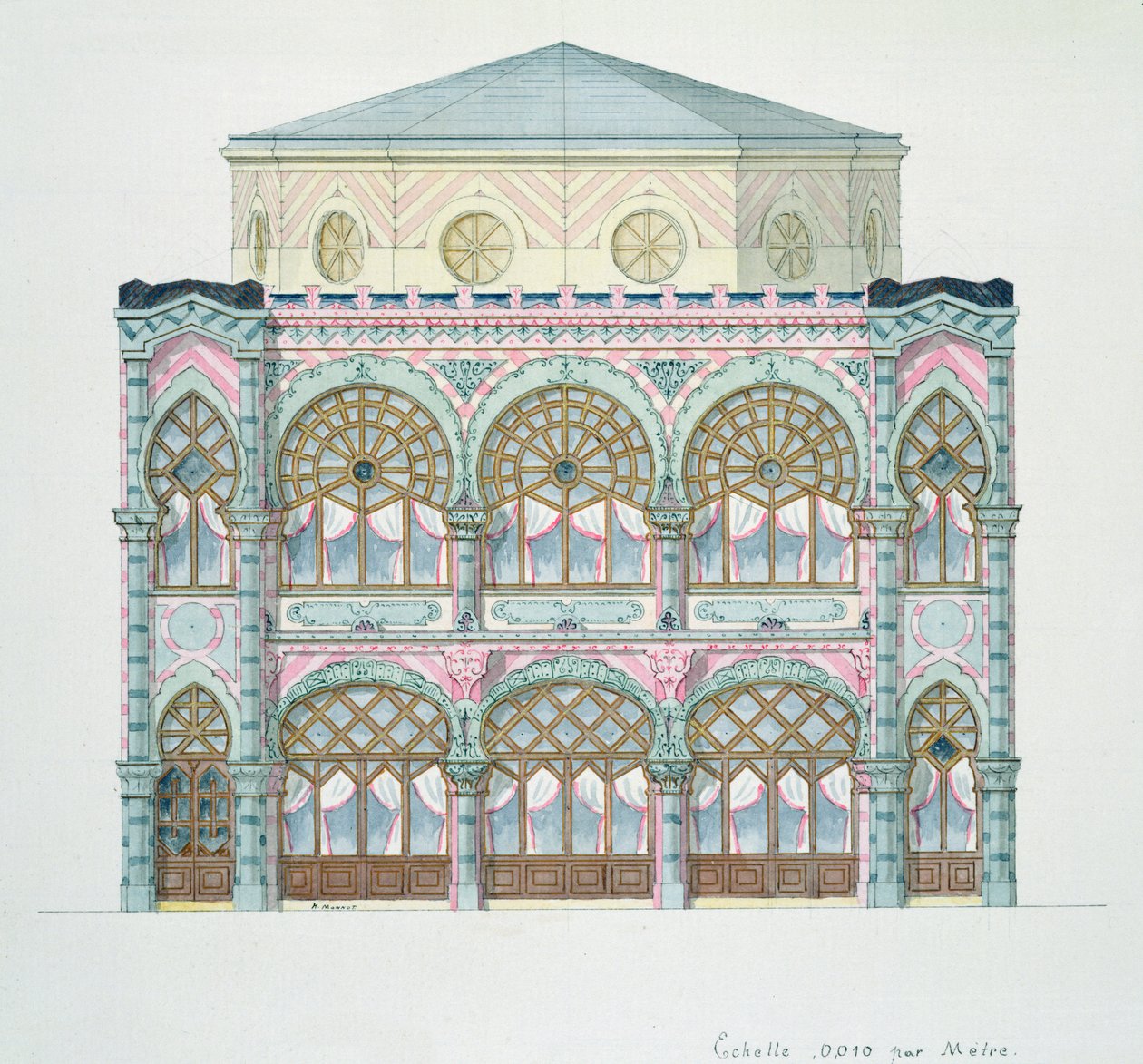 رفع مقهى-حفلة موسيقية ، من مجموعة تصاميم ، ج .1870 بواسطة H. مونو