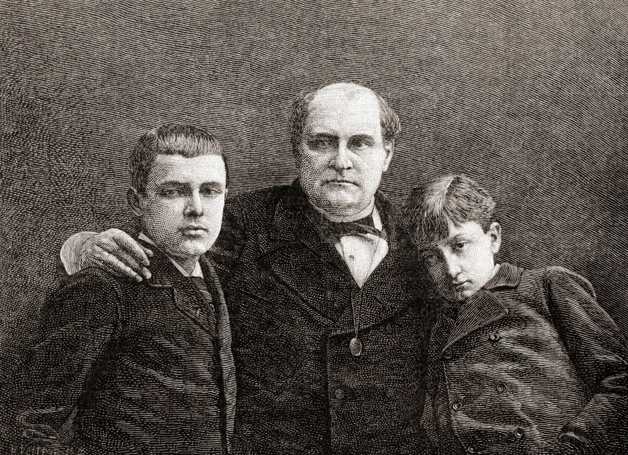 الأمير نابليون بونابرت مع ولديه فيكتور ولويس ، من مجلة The Century Illustrated الشهرية ، نشر عام 1884 (نقش الخشب) بواسطة H. Velten