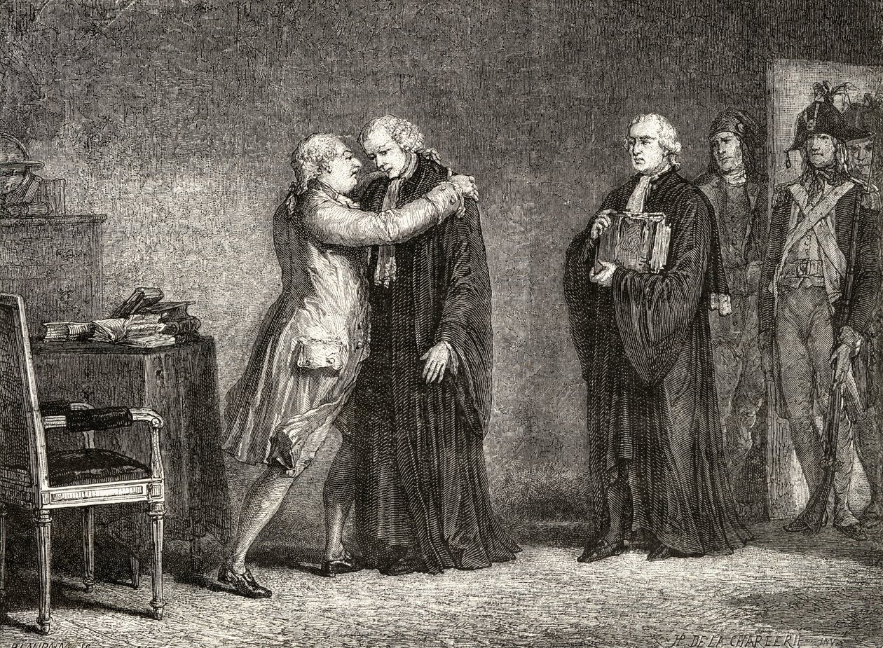 الملك لويس السادس عشر (1754-93) يلتقي مع دي ماليشيربيس (1721-1794) بواسطة H. de la Charlerie