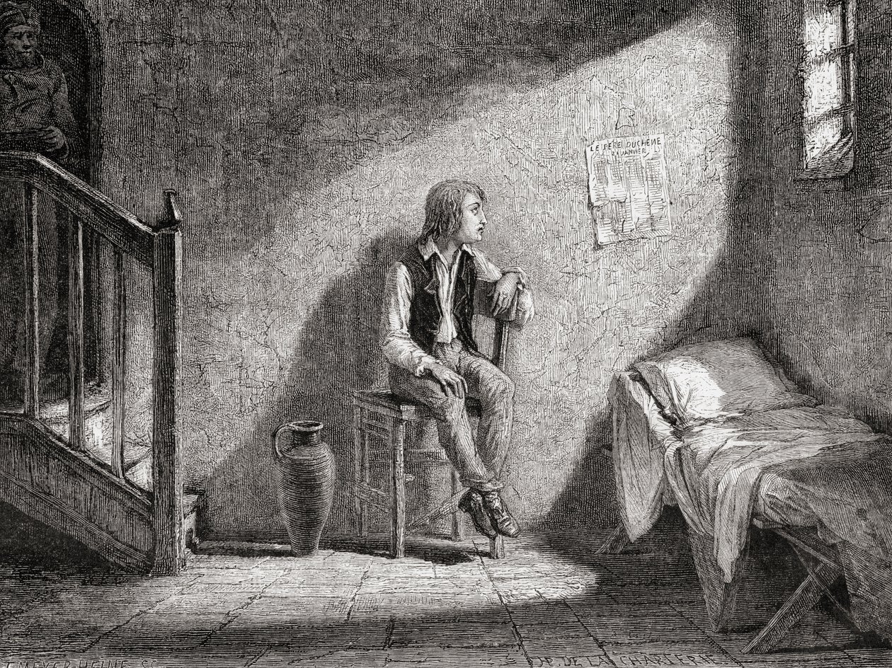 دوفين في الأسر في 1792 ، نقشها تيودور ماير هاين بواسطة H. de la Charlerie