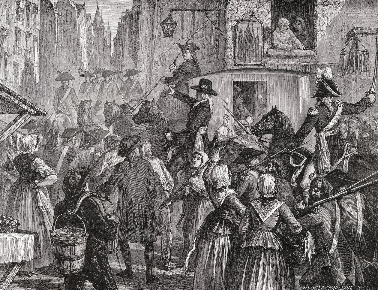 أُخذت العائلة المالكة إلى المعبد ، 13 أغسطس 1792 بواسطة H. de la Charlerie
