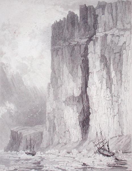 حالة سفن HM Hecla & Fury ، الأول من أغسطس عام 1825 ، من 'Journal of a Third Voyage for Discovery of North West Passage from the Atlantic to the Pacific التى تم أداؤها في السنوات 1824-25 في Hecla and Fury التابعة لجلالة HM ، بمحاولة للوصول إلى لا بواسطة HN (بعد) الرأس