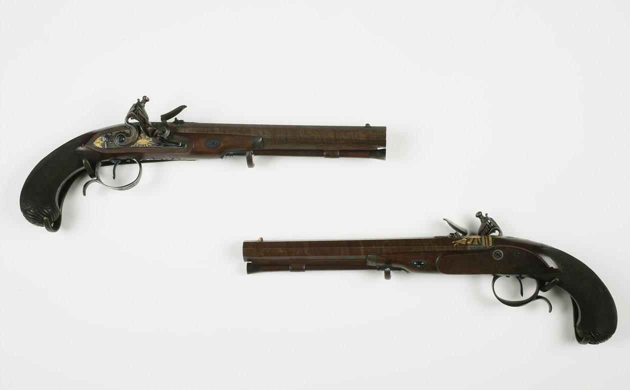زوج من مسدسات Flintlock Dueling ، c.1780-1800 (وسائط مختلطة) بواسطة الأب مورتيمر وأولاده