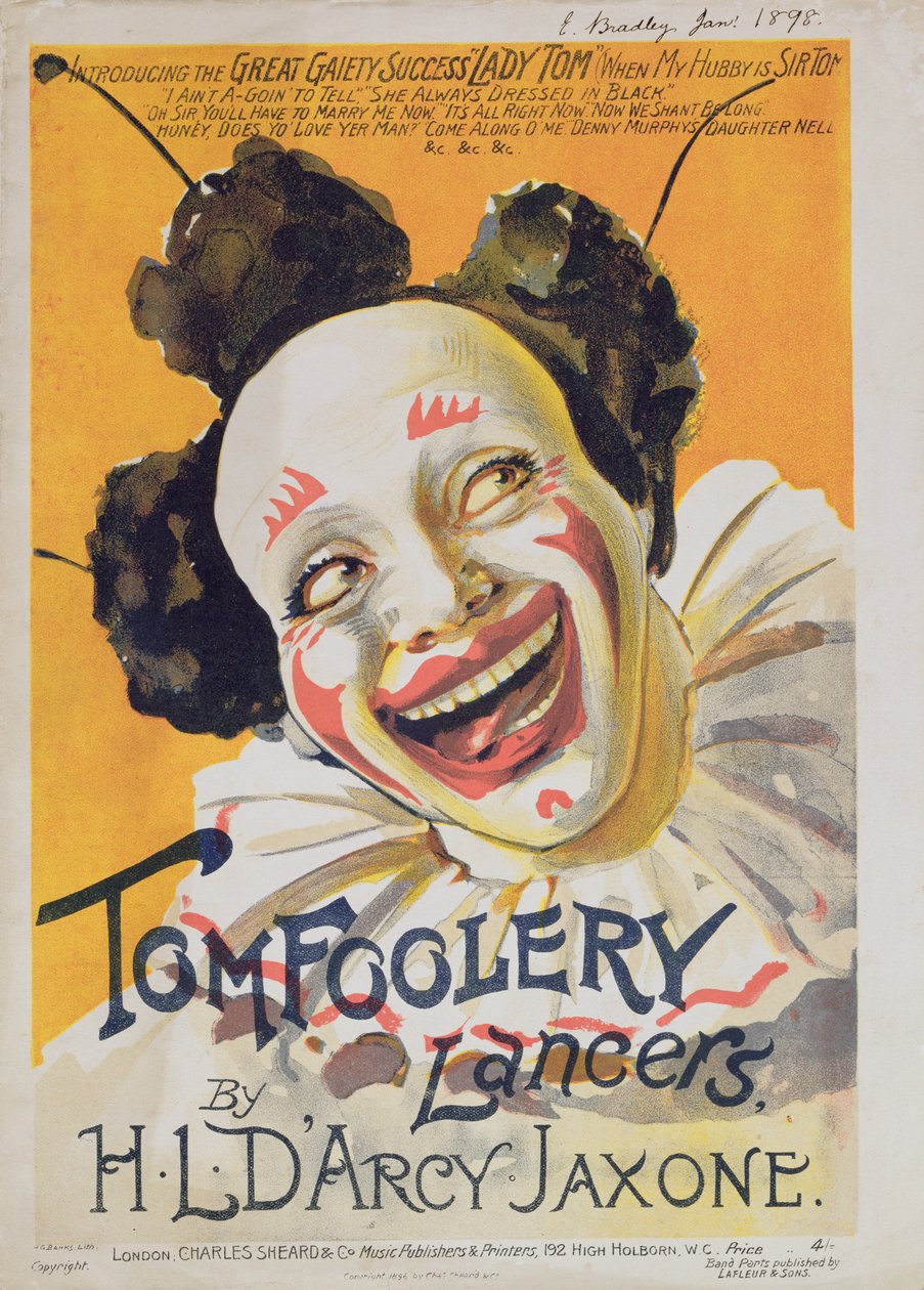 الغلاف الأمامي لنتائج الموسيقى لـ "Tom Foolery Lancers" ، بقلم HL D&39;Arcy Jaxone ، 1898 بواسطة بنوك HG