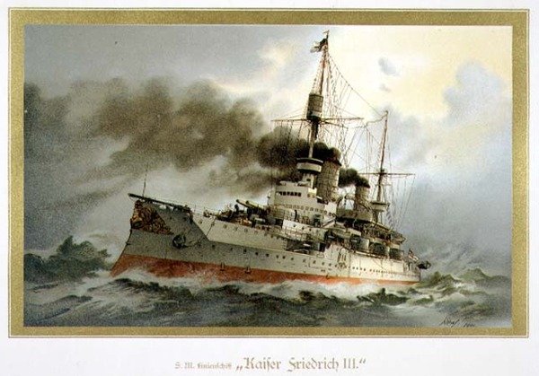 SM Linienschiff 'Kaiser Friedrich III' (HM Ship of the Line 'Emperor Frederick III') 1900 (litho) بواسطة H. Graf