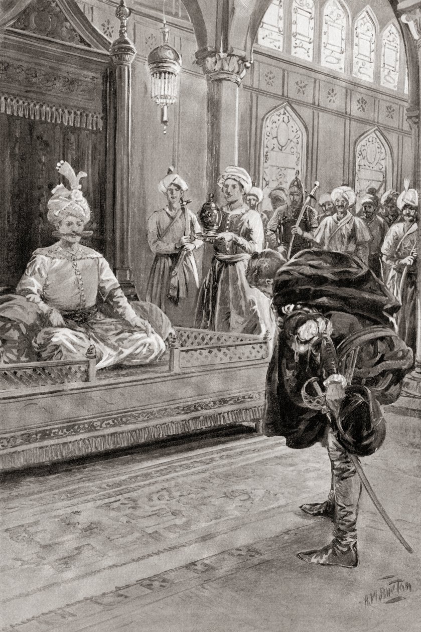 زيارة السير أنتوني شيرلي لبلاط الشاه عباس الكبير ، بلاد فارس عام 1599 ، من تاريخ الأمم في هتشنسون ، عام 1915 بواسطة جلالة الملك (بعد) بيرتون