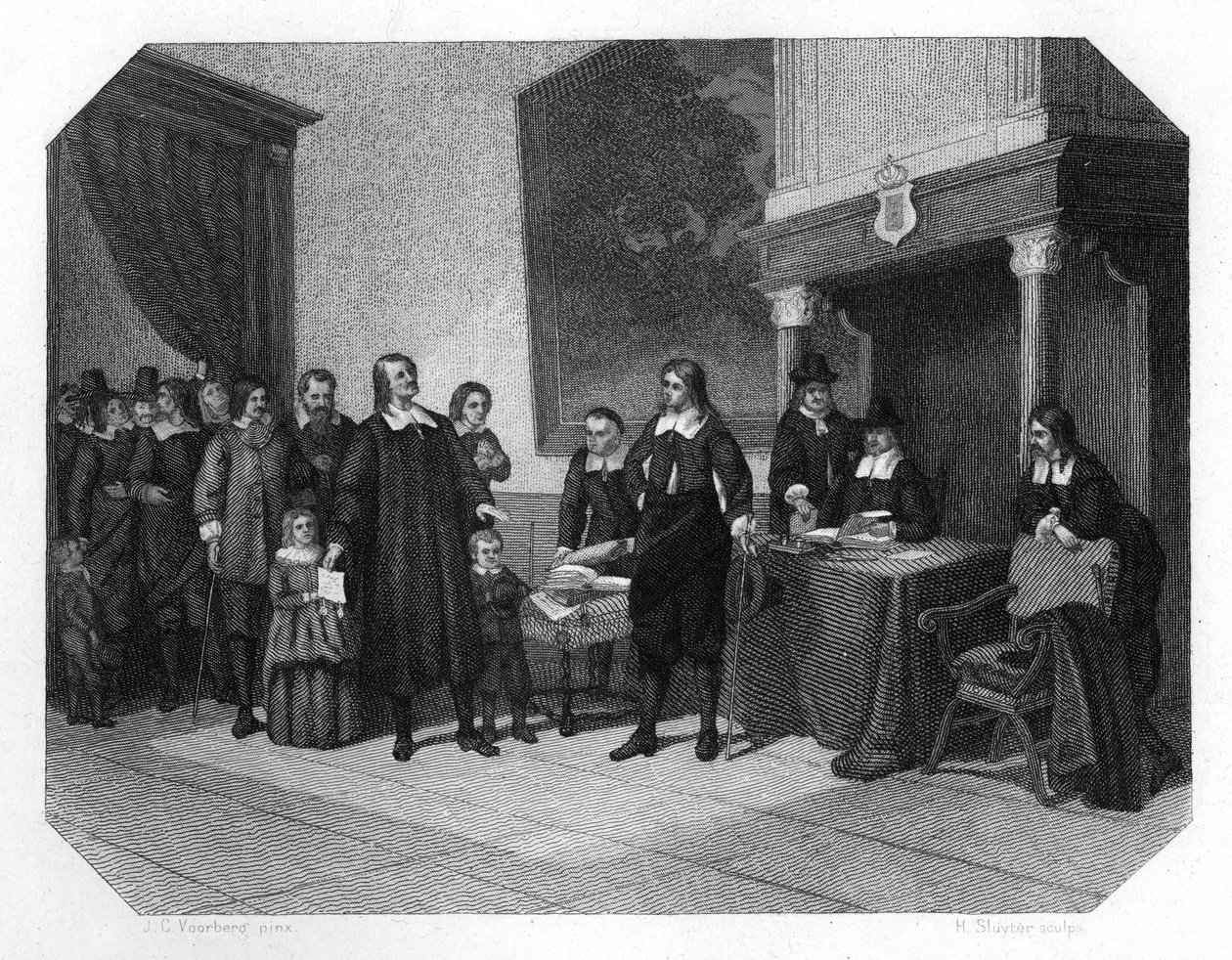 استقبال البروتستانت الفرنسيين في أمستردام ، أواخر القرن السابع عشر c1870 بواسطة H. سلوتر