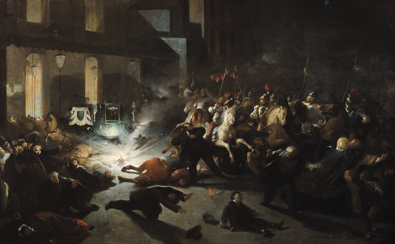 محاولة اغتيال الإمبراطور نابليون الثالث (1808-1873) بواسطة فيليس أورسيني (1819-59) في 14 يناير 1858 ، 1862 بواسطة H. Vittori Romano