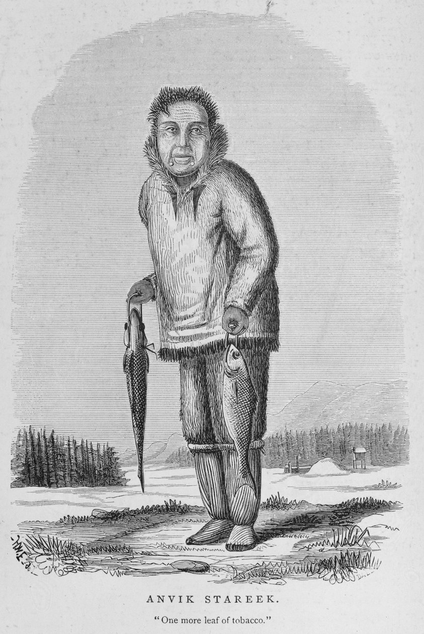 Anvik Stareek أو "One More Leaf of Tobacco" ، من "Alaska and its Resources" ، بقلم ويليام إتش دال ، منقوش بواسطة جون أندرو ، حانة. 1870 بواسطة الأب ، إليوت