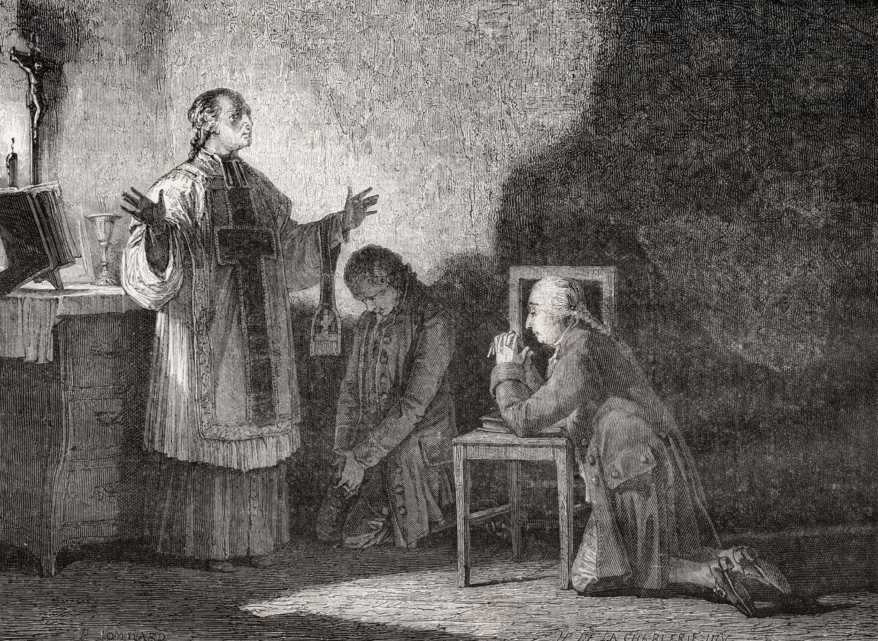 لويس السادس عشر (1754-93) في الصلاة قبل إعدامه بواسطة H. de la Charlerie