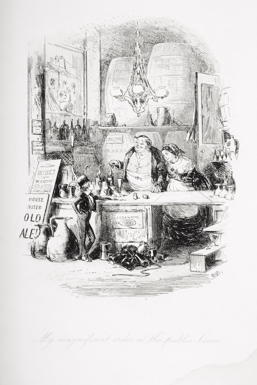 أمر رائع في المنزل العام ، رسم توضيحي من "ديفيد كوبرفيلد" بقلم تشارلز ديكنز (1812-70) نشر لأول مرة عام 1850 بواسطة هابلوت نايت براون