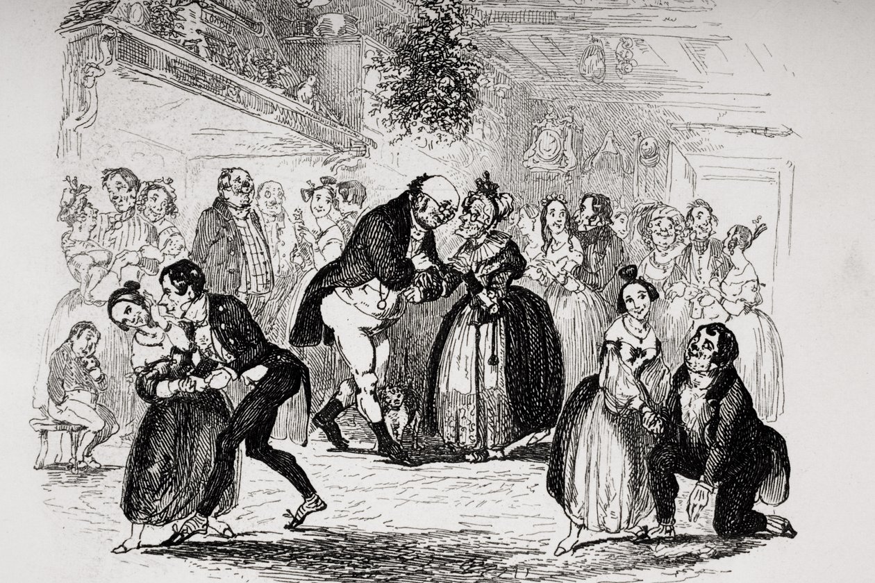 عشية عيد الميلاد في السيد Wardle&39;s ، توضيح من `` أوراق بيكويك &39;&39; لتشارلز ديكنز (1812-70) تم نشره عام 1837 (انظر أيضًا 259109) بواسطة هابلوت نايت براون