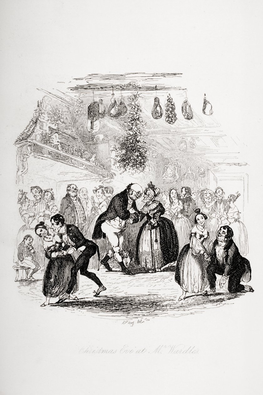 عشية عيد الميلاد في السيد Wardle&39;s ، توضيح من `` أوراق بيكويك &39;&39; تشارلز ديكنز (1812-70) تم نشره عام 1837 بواسطة هابلوت نايت براون