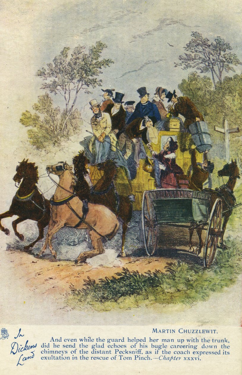في ديكنز لاند - Martin Chuzzlewit Postcard ، c.1907 بواسطة هابلوت نايت براون