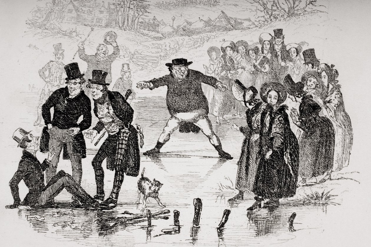شرائح السيد بيكويك ، رسم توضيحي من "أوراق بيكويك" بقلم تشارلز ديكنز (1812-70) تم نشره عام 1837 (انظر أيضًا 259112) بواسطة هابلوت نايت براون