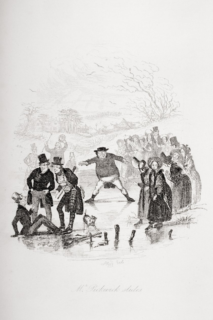 شرائح السيد بيكويك ، رسم توضيحي من "أوراق بيكويك" بقلم تشارلز ديكنز 1812-70) تم نشره عام 1837 (انظر أيضًا 259111) بواسطة هابلوت نايت براون