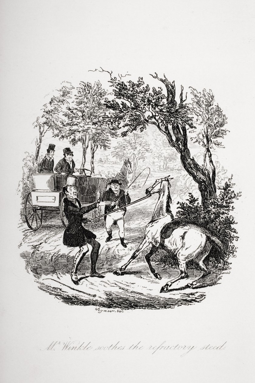 يلطف السيد وينكل جواد الحراريات ، رسم توضيحي من "أوراق بيكويك" بقلم تشارلز ديكنز (1812-70) تم نشره عام 1837 بواسطة هابلوت نايت براون