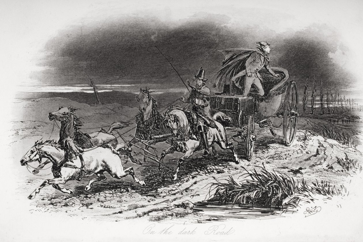 على الطريق المظلم ، نُشر رسم توضيحي من "دومبي وابنه" تشارلز ديكنز (1812-1870) لأول مرة عام 1848 بواسطة هابلوت نايت براون