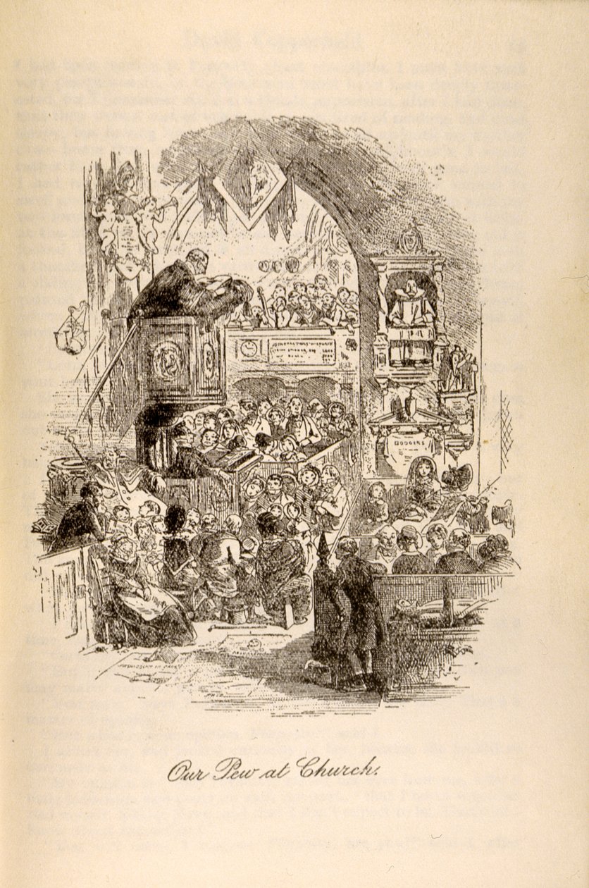 "بيو في الكنيسة" ، من "ديفيد كوبرفيلد" بقلم تشارلز ديكنز (1812-1870) بواسطة هابلوت نايت براون