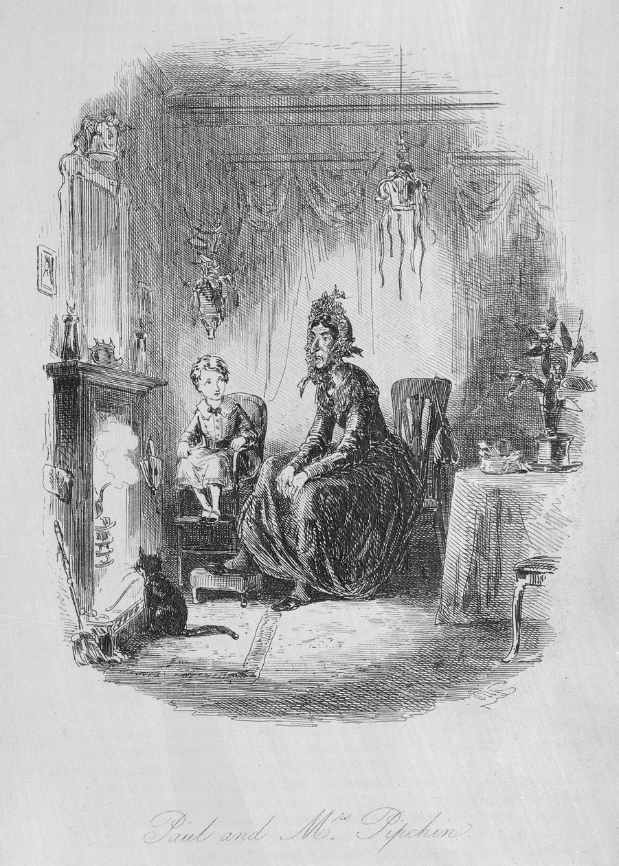 بول والسيدة Pipchin ، رسم توضيحي من "Dombey and Son" بواسطة تشارلز ديكنز (1812-1870) نشر لأول مرة عام 1848 بواسطة هابلوت نايت براون