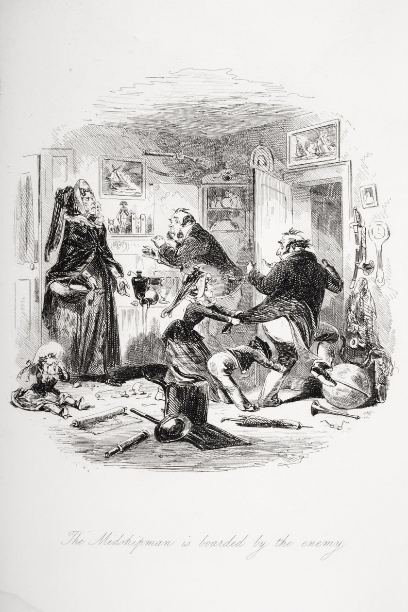 يركب العدو رجل السفينة ، رسم توضيحي من "دومبي وابنه" تشارلز ديكنز (1812-70) نشر لأول مرة عام 1848 بواسطة هابلوت نايت براون