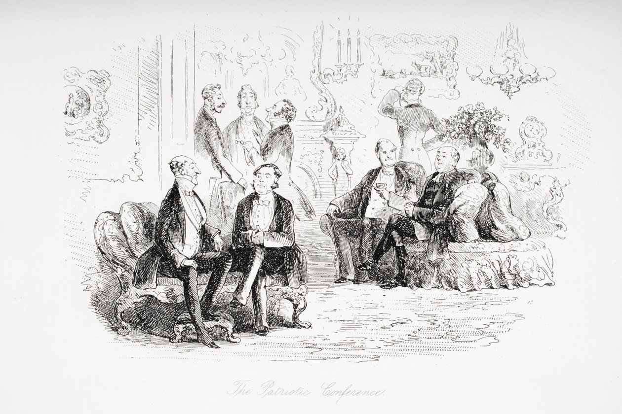 المؤتمر الوطني ، رسم توضيحي من `` Little Dorrit &39;&39; لتشارلز ديكنز (1812-1870) نشر لأول مرة عام 1857 بواسطة هابلوت نايت براون
