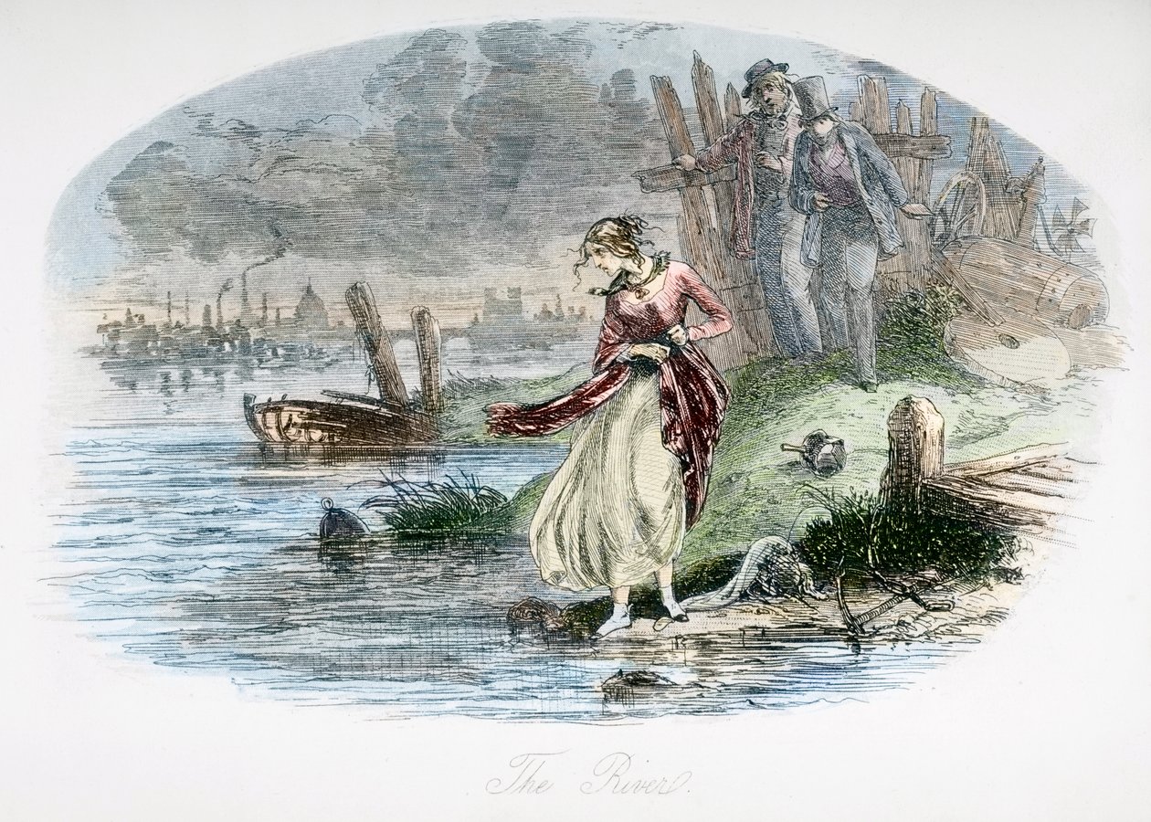 النهر ، رسم توضيحي من "ديفيد كوبرفيلد" بقلم تشارلز ديكنز (1812-70) نشر لأول مرة عام 1850 (تلوين لاحق) بواسطة هابلوت نايت براون