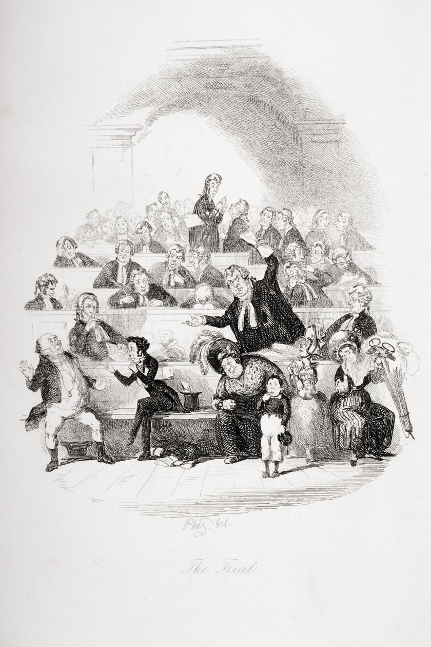 المحاكمة ، توضيح من `` أوراق بيكويك &39;&39; تشارلز ديكنز (1812-1870) نشرت عام 1837 (انظر أيضًا 259103) بواسطة هابلوت نايت براون