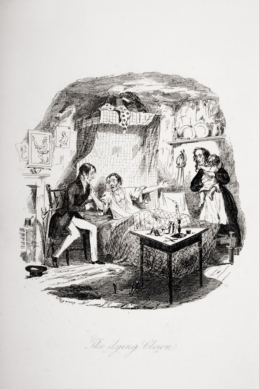 المهرج المحتضر ، التوضيح من `` أوراق بيكويك &39;&39; لتشارلز ديكنز (1812-1870) نشر عام 1837 بواسطة هابلوت نايت براون