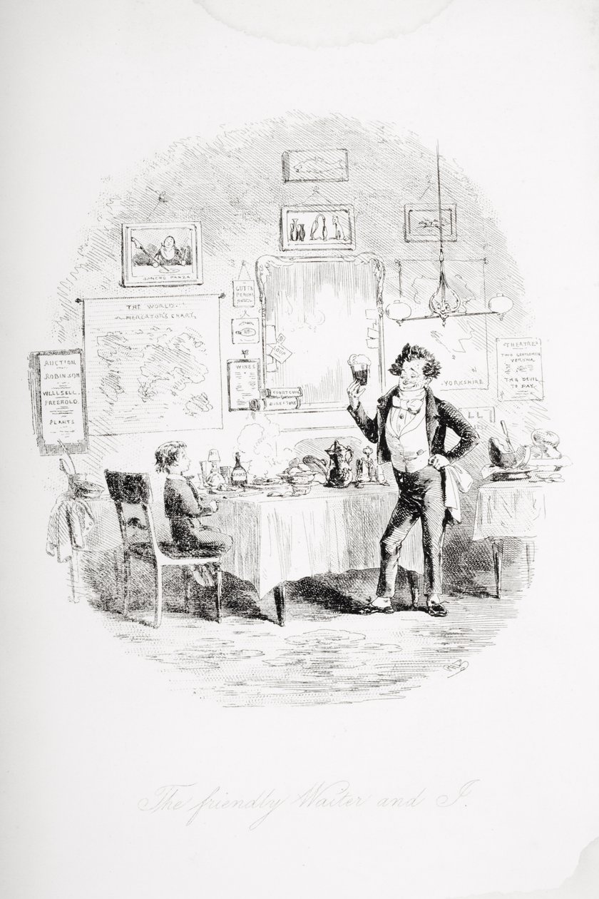 النادل الودود وأنا ، رسم توضيحي من "ديفيد كوبرفيلد" تشارلز ديكنز (1812-1870) نشر لأول مرة عام 1850 بواسطة هابلوت نايت براون