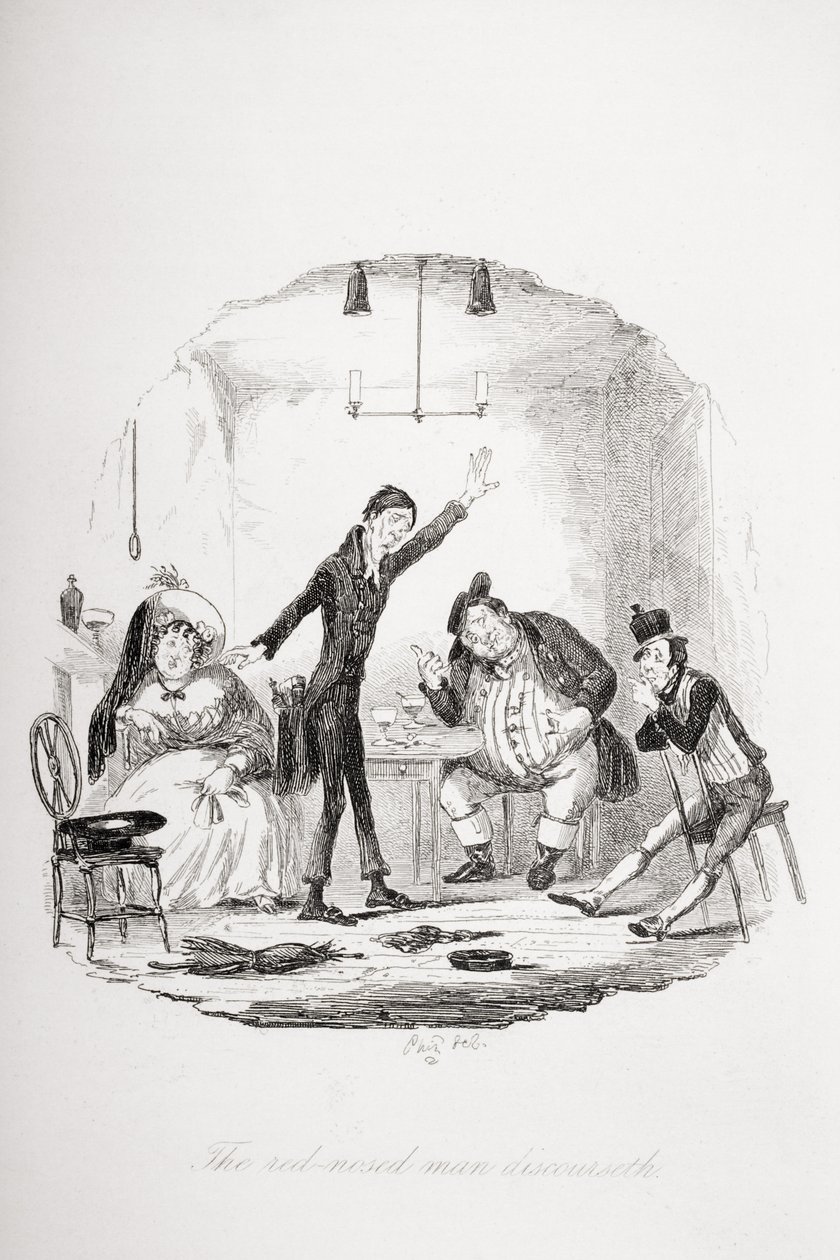 الرجل ذو الأنف الأحمر يفسد ، التوضيح من `` أوراق بيكويك &39;&39; لتشارلز ديكنز (1812-70) المنشور عام 1837 بواسطة هابلوت نايت براون