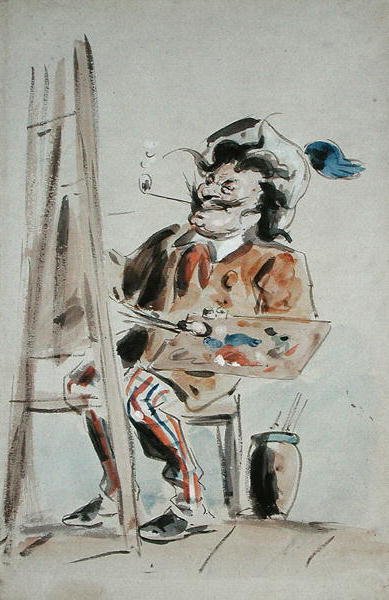 رسم كاريكاتوري لفنان (ألوان مائية على ورق) بواسطة هابلوت نايت براون