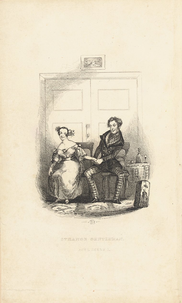 واجهة كتاب The Strange Gentleman: A Comic Burletta ، بقلم تشارلز ديكنز (1812-70) بواسطة هابلوت نايت براون