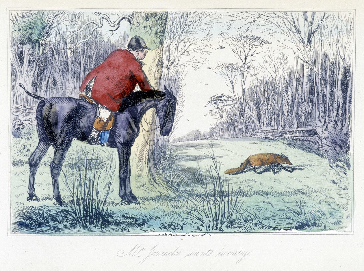 مشهد صيد ظهور الخيل. كارتون إنجليزي عن صيد الثعالب من تصوير "" Adventures of Thomas Scott أو Hawbuck Grange "" لـ HK Browne و WT Maud. بواسطة هابلوت نايت براون