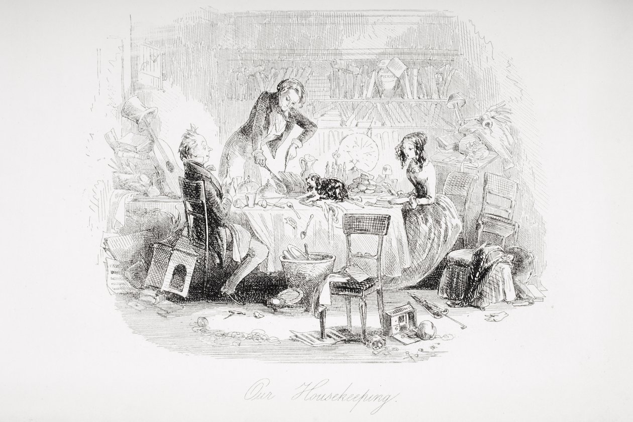 التدبير المنزلي لدينا ، رسم توضيحي من "ديفيد كوبرفيلد" بقلم تشارلز ديكنز (1812-1870) نشر لأول مرة عام 1850 بواسطة هابلوت نايت براون