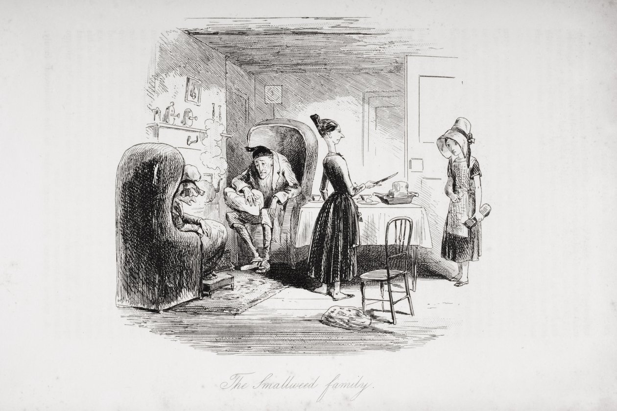 عائلة Smallweed ، رسم توضيحي من "منزل كئيب" تشارلز ديكنز (1812-1870) نشر 1853 بواسطة هابلوت نايت براون