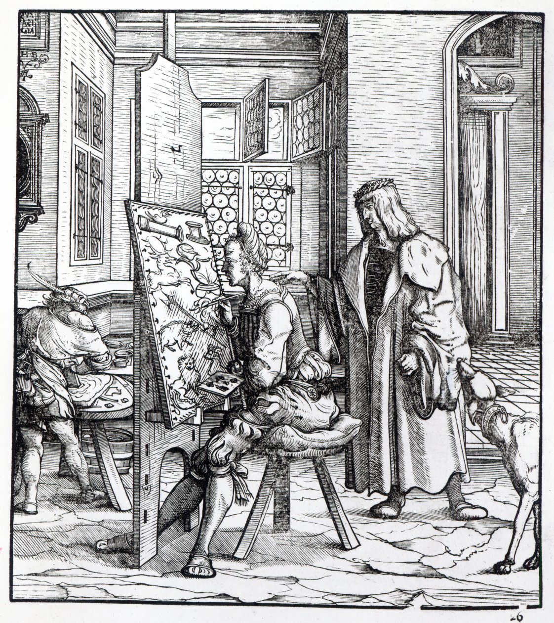 الإمبراطور في استوديو الفنان ، رسم توضيحي من "Der Weisskunig" ، c.1509-18 بواسطة هانز برجكمير
