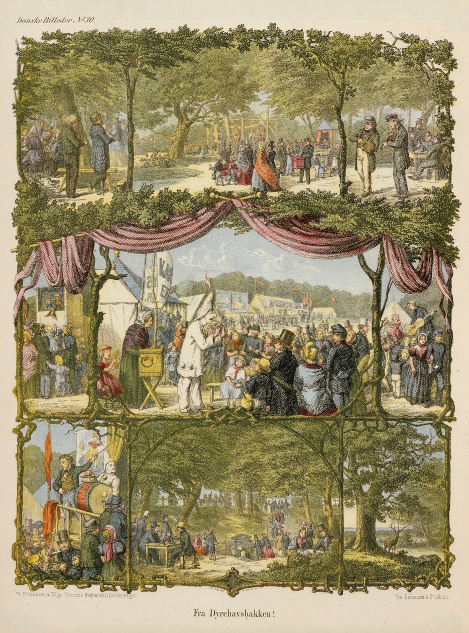 مشهد من معرض مقاطعة دانماركي ، Fra Dyrehavsbakken ، من ورقة عريضة نشرتها Michaelsen & Tillage ، 1850 بواسطة هانز كريستيان لي