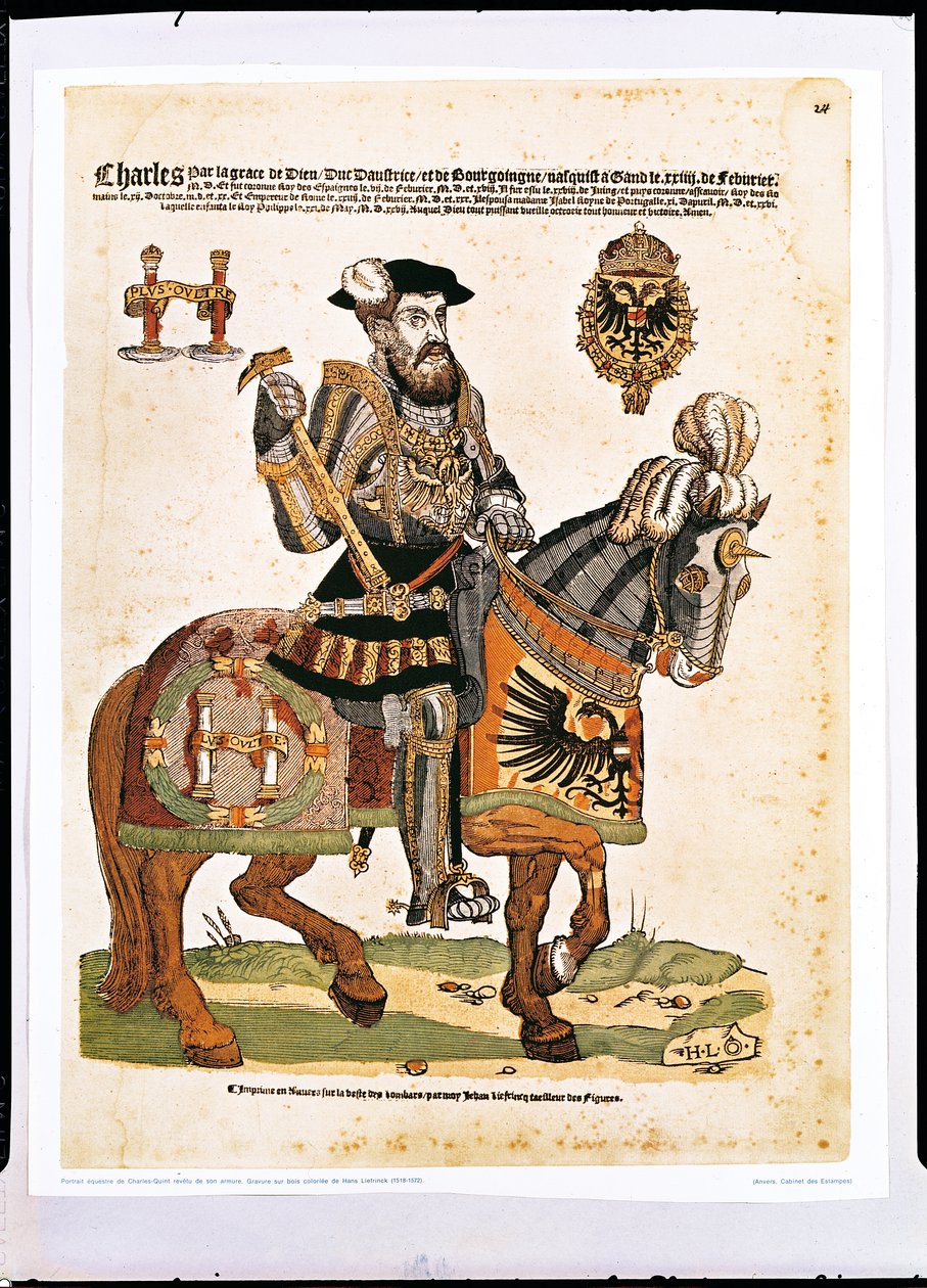 صورة الفروسية لتشارلز الخامس في الدروع (1500-58) (نقش الألوان) بواسطة هانز ليفرينك