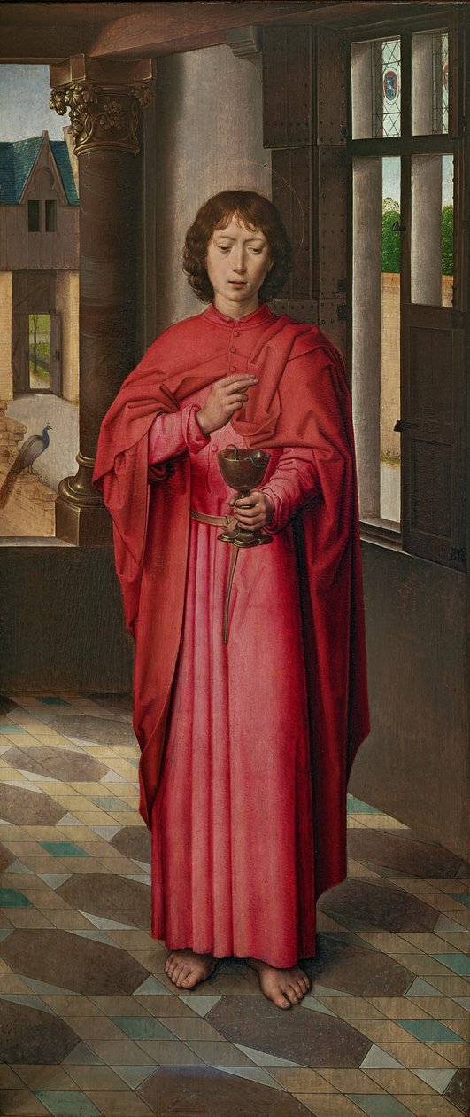 سانت جون الإنجيلي ، لوحة من "The Donne Triptych" ، c.1494 (زيت على خشب البلوط) بواسطة هانز مملينج
