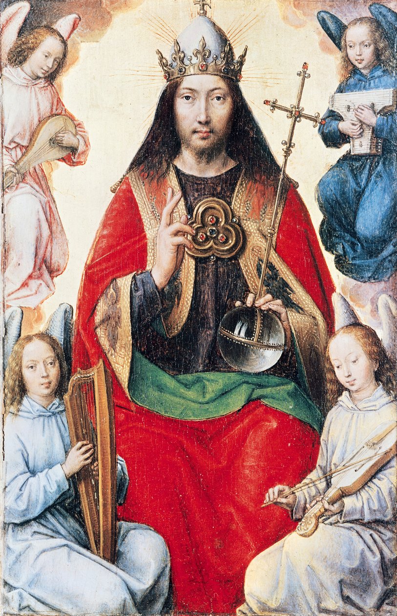 ثلاثية من الغرور الأرضي والخلاص الإلهي ، المسيح في المجد من ظهر اللوحة المركزية ، ج. بواسطة هانز مملينج