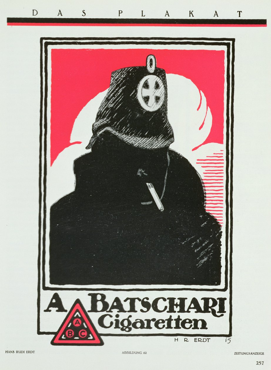إعلان عن سجائر A. Batschari من Das Plakat ، مجموعة من فن الملصق الألماني ، 1915 بواسطة هانز رودي إردت