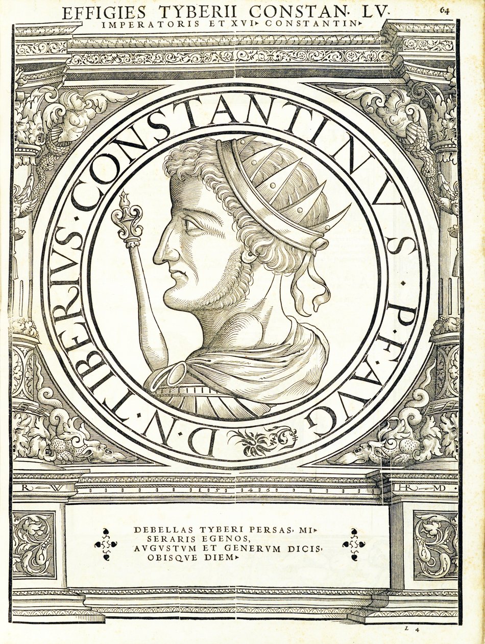 Tyberius Constantine ، من أباطرة رومان من الشرق والغرب أصدق صور العملات القديمة ، نقش رودولف ويسنباخ ، طبعها أندرياس هامبرغر ، بواسطة هانز رودولف مانويل جيرمان