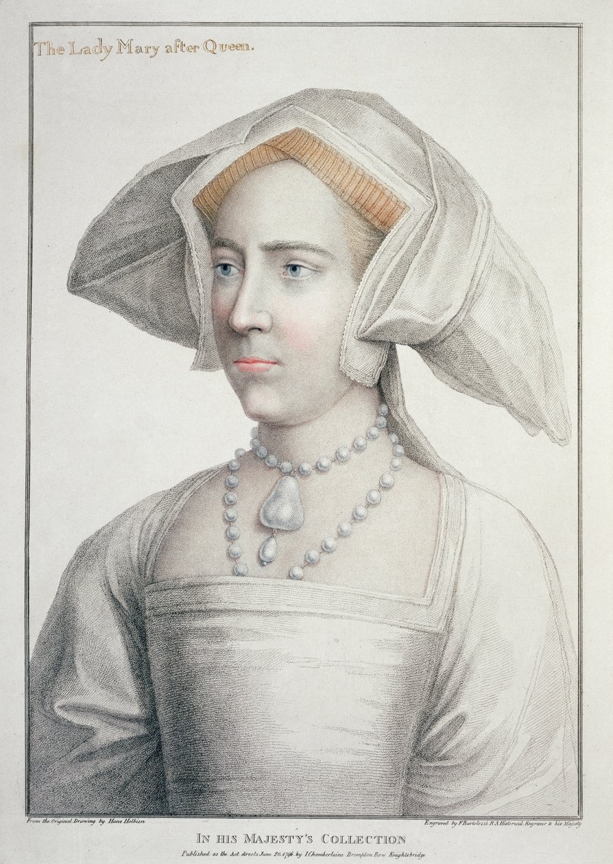 Portrait of The Lady Mary after Queen (1516-58) engraved by Francesco Bartolozzi (1727-1815) 1796 (engraving) بواسطة هانز (بعد) هولبين الأصغر