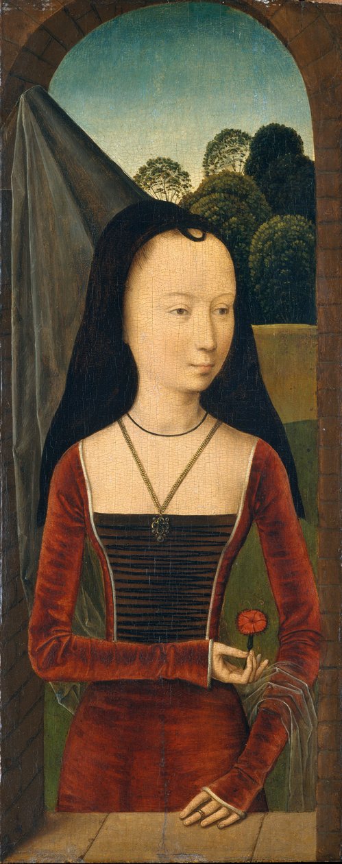 امرأة شابة ذات لون وردي ، 1485-90 (زيت على خشب) بواسطة هانز (Attr.to) Memling