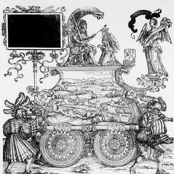 مشهد من موكب انتصار ماكسيميليان ، حوالي 1516-18 (نقش خشبي) (صورة بالأبيض والأسود) بواسطة هانز برجكمير