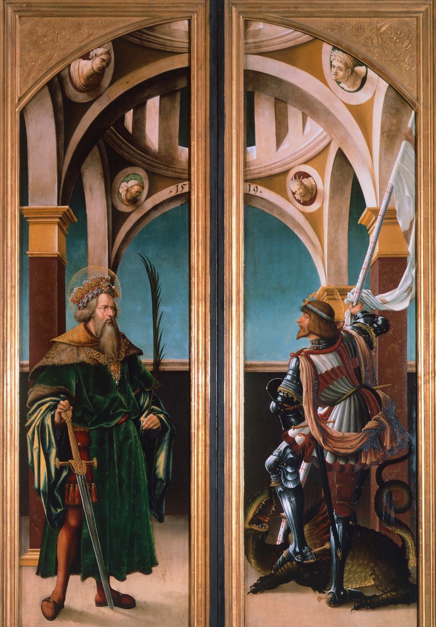 St. Sigismund and St. George, detail from doors of a triptych of the Crucifixion بواسطة هانز برجكمير