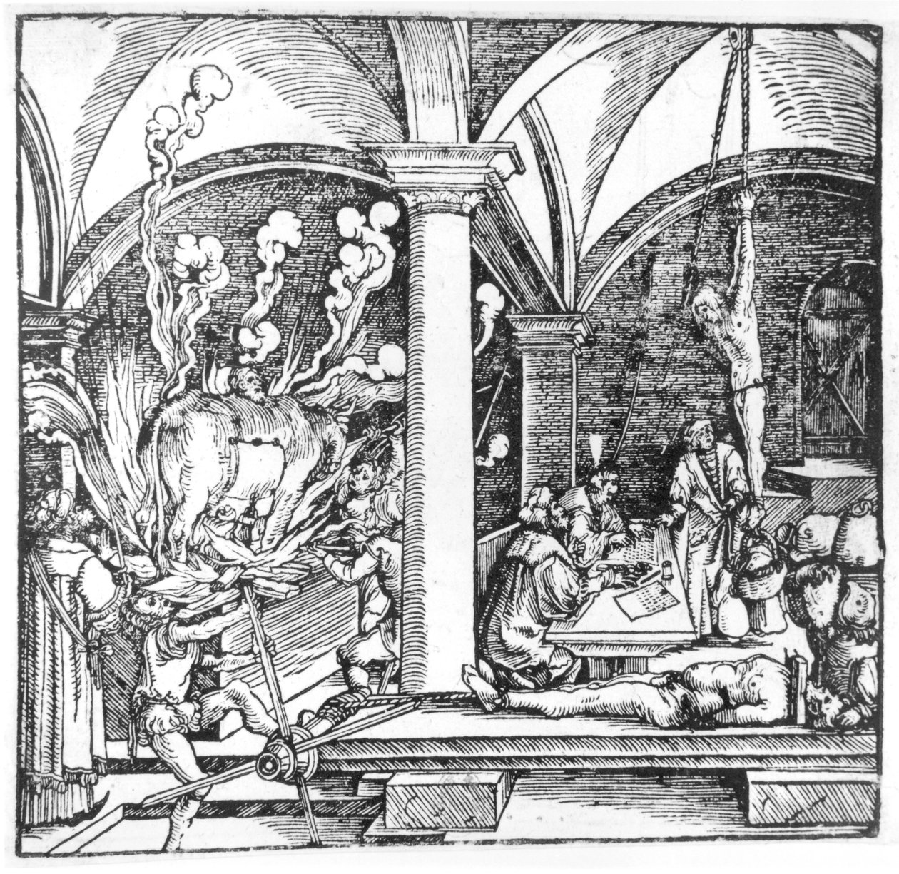 الاستجواب ، رسم توضيحي من كتاب بقلم سيسيرو تويتش ، أوغسبورغ ، 1533 بواسطة هانز برجكمير