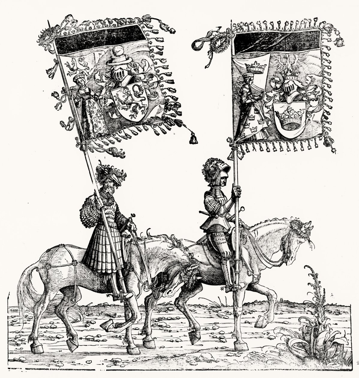 اثنين من الفرسان الخيالة ، من موكب النصر في ماكسيميليان ، 1516-1818 بواسطة هانز برجكمير