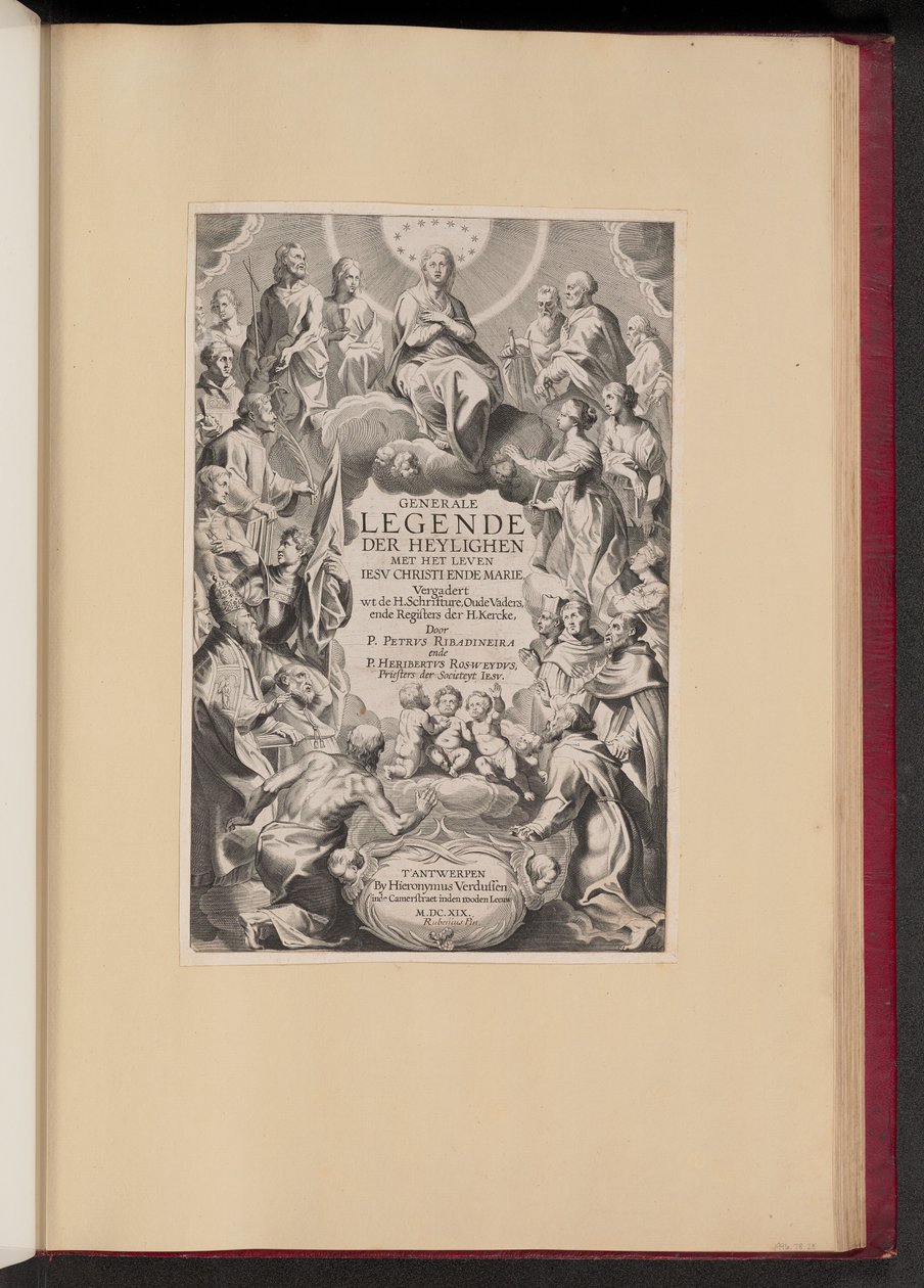 صفحة العنوان لـ Pedro de Ribadineira و Heribert Rosweyde ، Generale Legende der Heylighen بواسطة هانز كوليرت الأصغر بعد السير بيتر بول روبنز